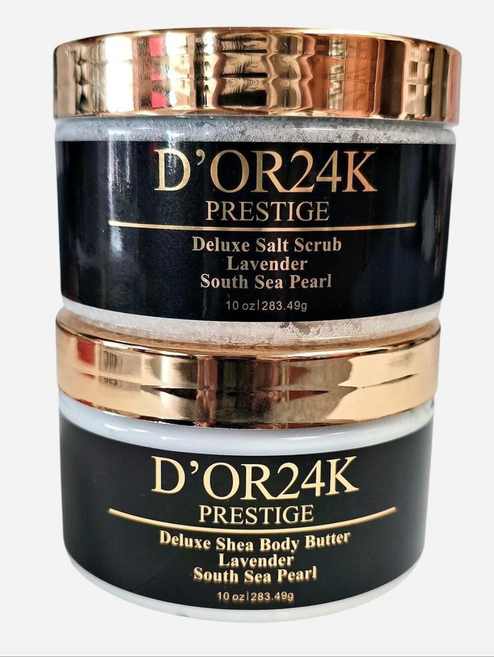 BUNDLE: D'OR 24K Prestige Deluxe Salt Scrub and Body Butter Set - Gold & Black